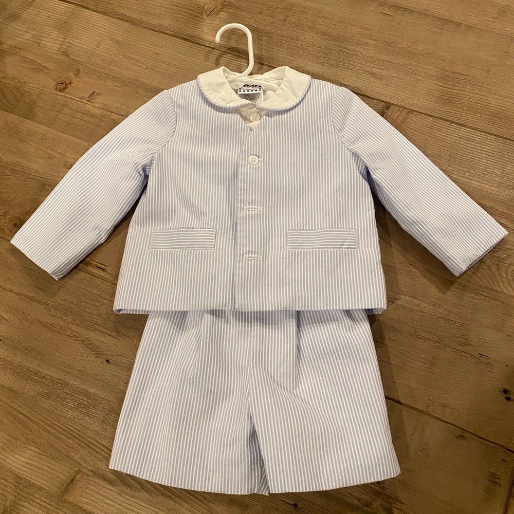 Florence Eiseman blue seersucker Eton Suit